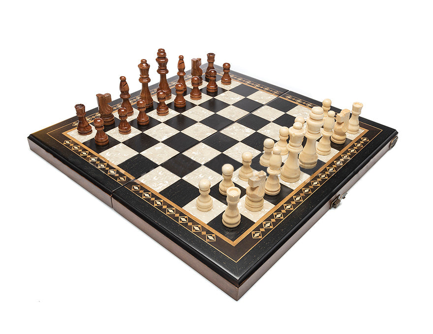 Folding Wooden Chess Set MOSAIC BLACK 4